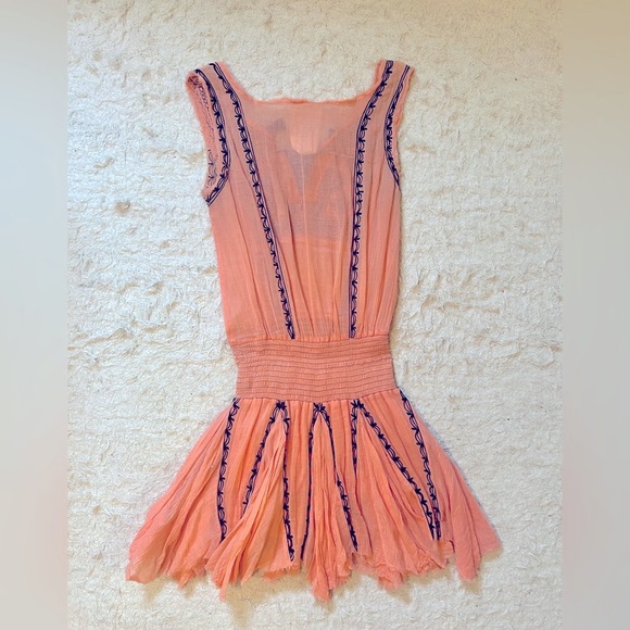 Free People One Smocked Mini Embroidered Dress Peach Size S - Picture 4 of 4